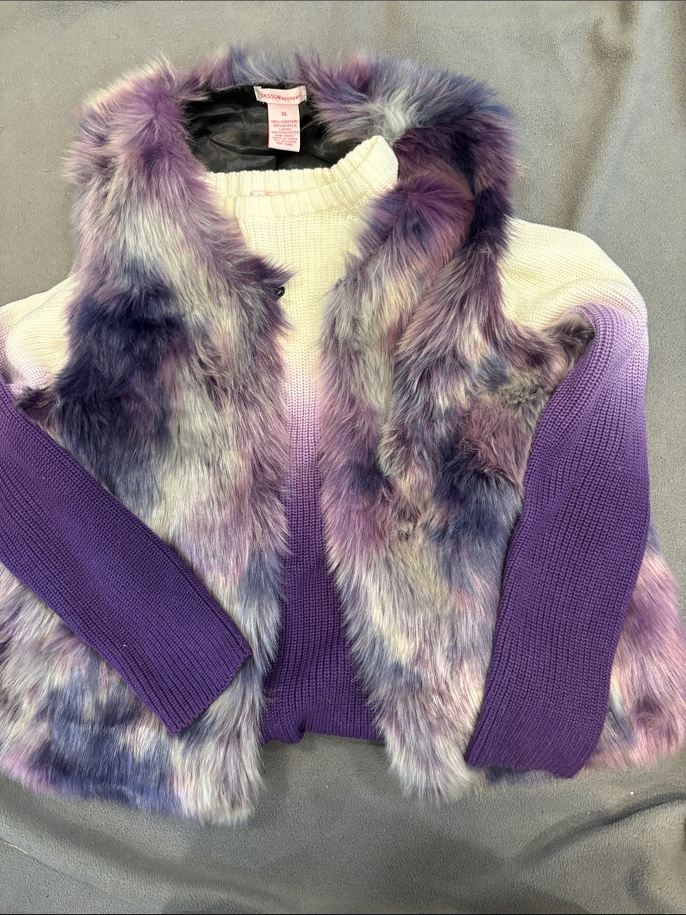 Purple Ombre Faux Fur-Front Kids Sweater and Vest